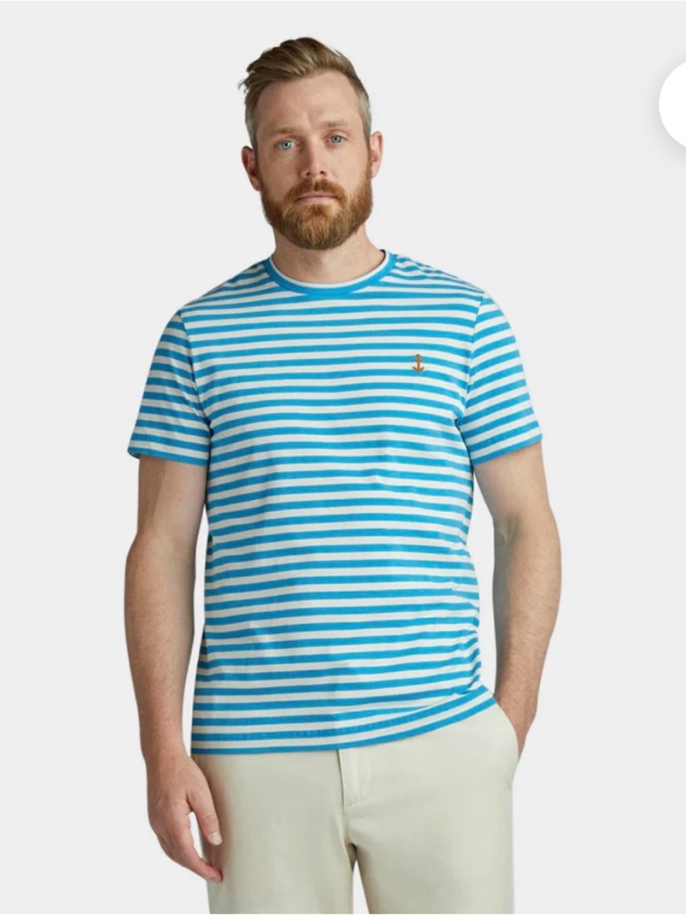 Tilley Marine Stripe T-Shirt-White/Blue-Anchor Logo-Size XL